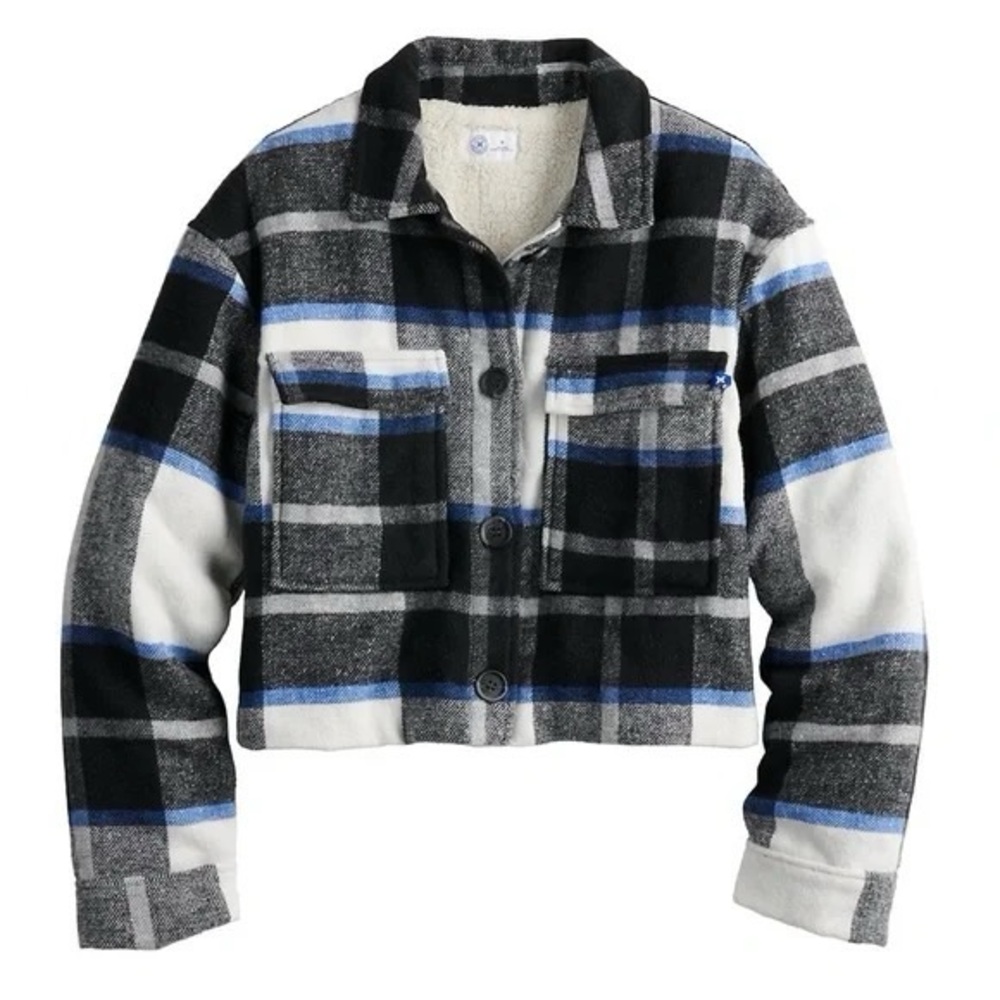 Hurley Sherpa Lined Blue/ Black Plaid Short Jacket